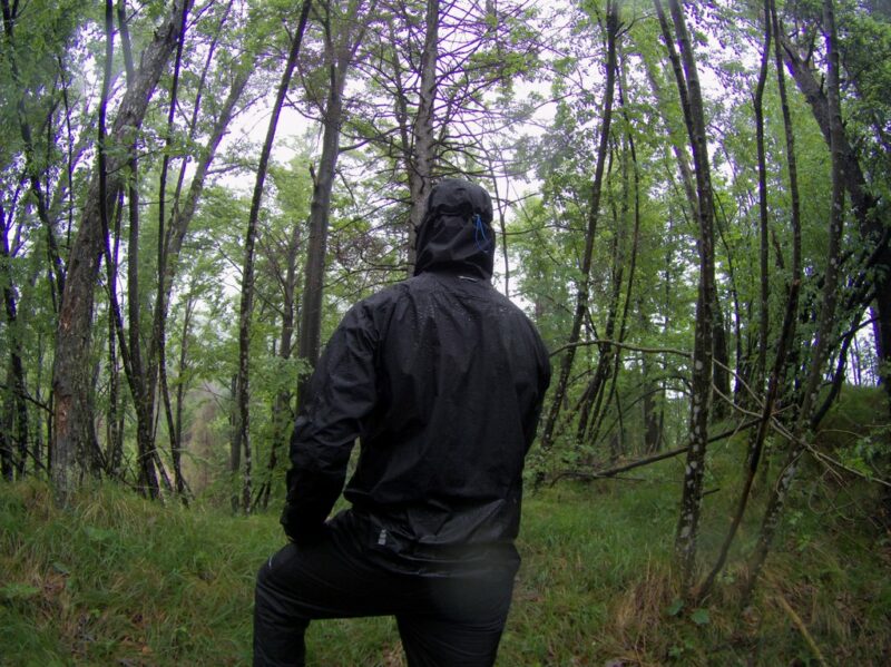 Montane Minimus Jacket - From the back in heavy rain