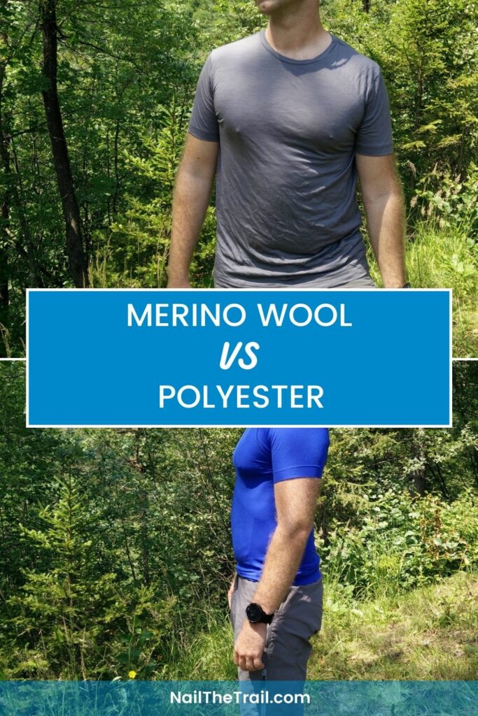 Polyester Vs. Merino Wool: At the top is the Formal Friday Merino t-shirt and at the bottom is the Falke Cool Polyester T-Shirt