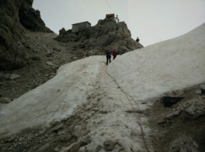 Sass Pordoi - Authorities have attached the rope as there was still some snow on this steep stretch