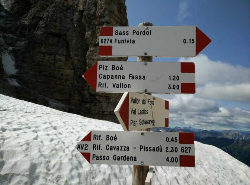 Piz Boe Trail -Directions Sign at Rifugio Forcella Pordoi