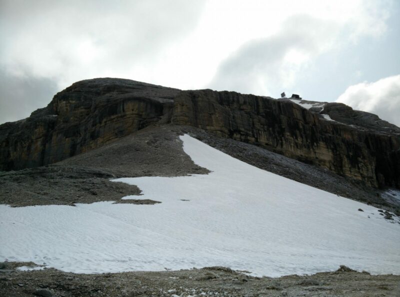 Piz Boe Trail - The peak and Rifugio Capanna Piz Fassa are seen