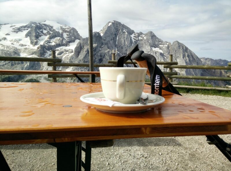 Sass Ciapel Trail - Enjoying coffee at Rifugio Viel dal Pan