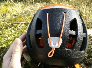 Petzl Sirocco Climbing Helmet: Large vents at the back and elastic for attaching a headlamp