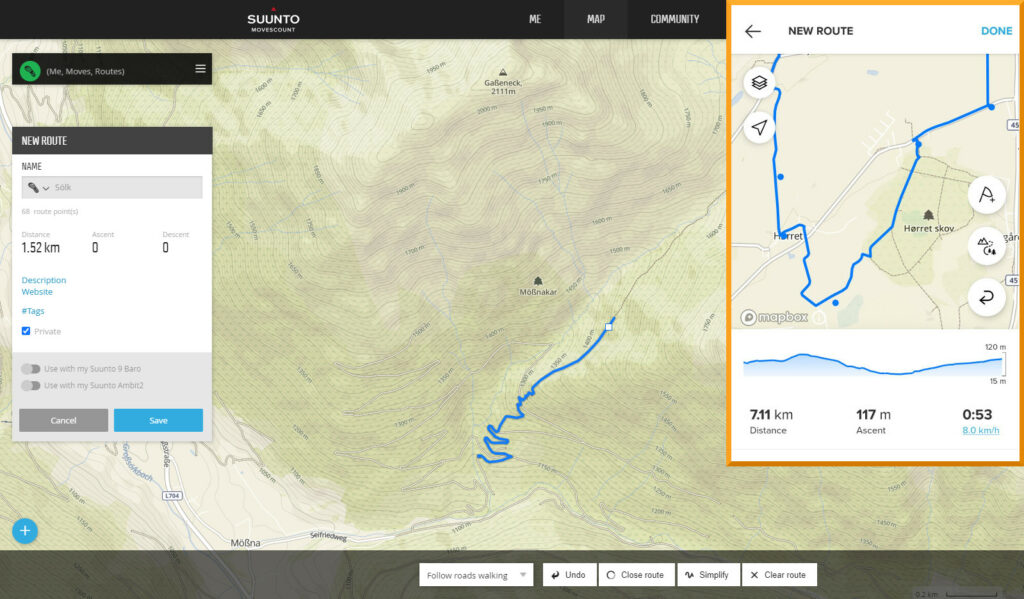 Suunto App vs Movescount: Planning a route is way easier in Movescount