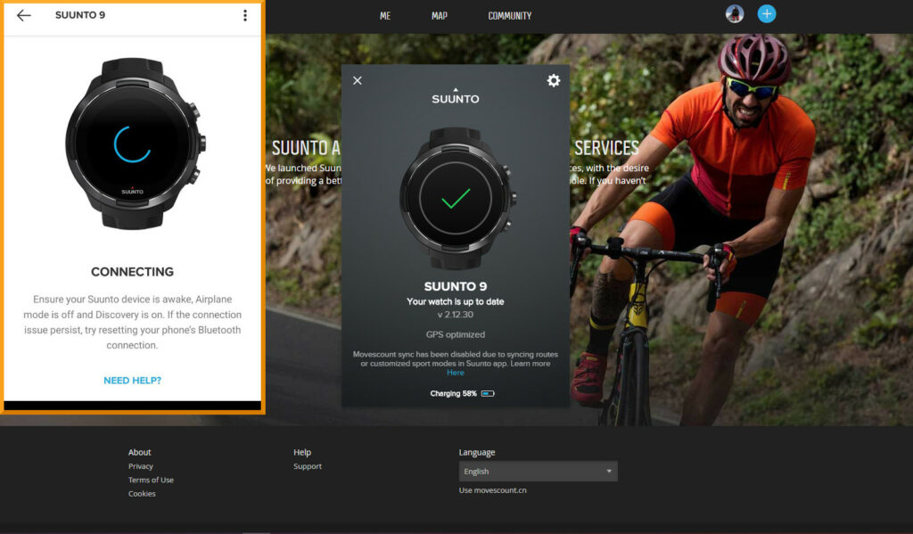 Suunto App vs Movescount: Movescount synced via USB cable which was much more reliable