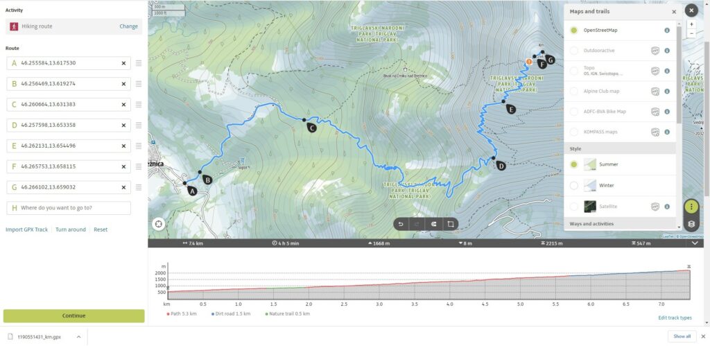 Outdoor Active Route Planner