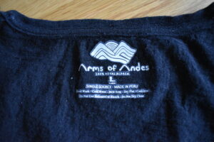 Arms of Andes Alpaca 110 T-shirt - printed washing instructions