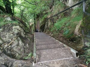 Lake Bled Osojnica hike - very steep staircase or ladder going down from Osojnica