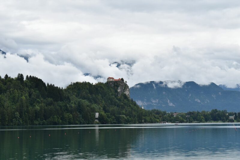 Lake Bled Osojnica hike - view on Castle Bled from Velika Zaka Beach