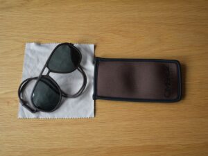 Ombraz Classic Sunglasses - microfiber cloth is attached to neoprene storage pouch