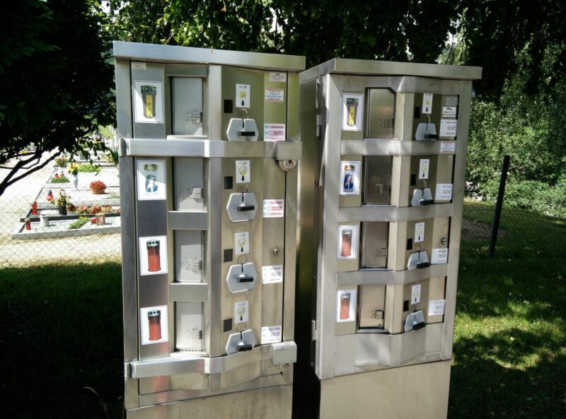 Sum Waterfall Hike - a curiosity in the shape of a cemetery candle automate