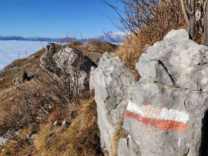 Matajur Hiking Trail - the trail is also marked with 'flags' of red and white