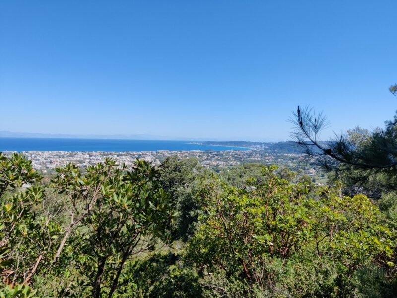 Filerimos Monastery - Ialysos Hiking Trail - view from forest path down on Ialysos and Ixia