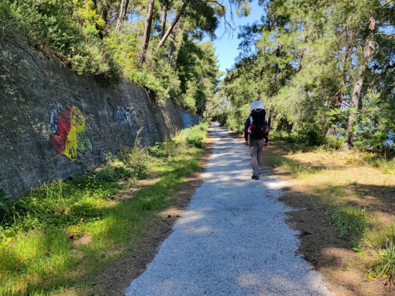 Filerimos Monastery - Ialysos Hiking Trail - walking on the paved path with occasional graffiti