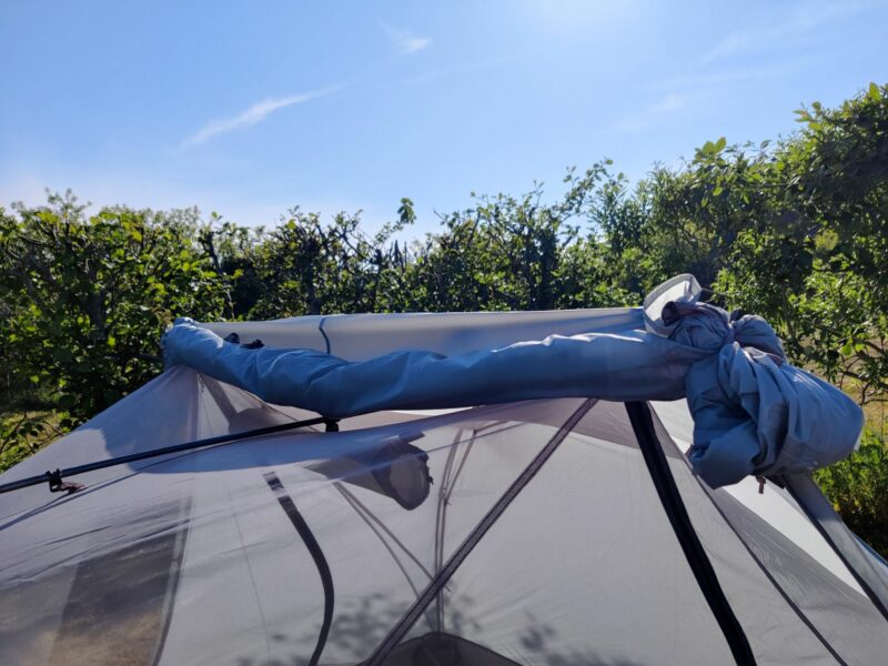 Sea to Summit Telos TR3 Tent - part of the fly is rolled back in partial mode