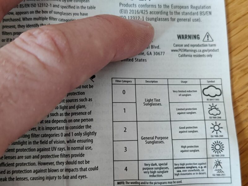 Tifosi Davos Sunglasses - explanation of VLT categories in info sheet