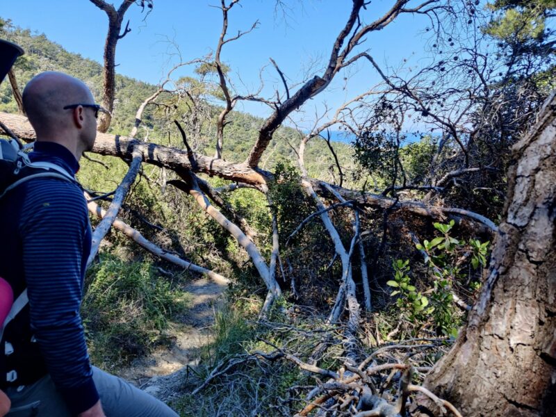 Isobaa Long Sleeve Zip Neck_ Wearing it on a trail in Greece