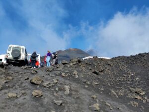 Mount Etna Hiking Trail - foot path intersecting with dirt road again