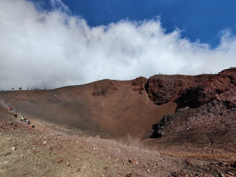 Mount Etna Hiking Trail - people circling around the top of Crateri Laghetto