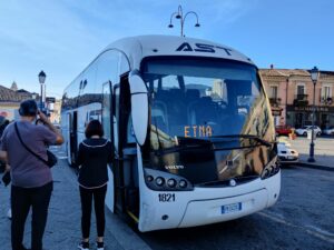 Mount Etna Hiking Trail - the AST bus making a stop in Nicolosi