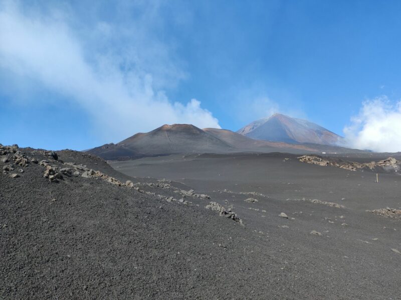 Mount Etna Hiking Trail - view on Crateri Barbagallo and Etna fuming