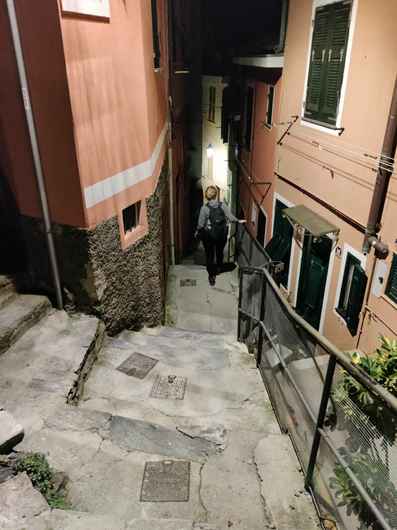 Exploring and Hiking Cinque Terre - descending down into Vernazza on steep stairs through the narrow streets