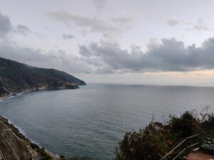 Exploring and Hiking Cinque Terre - view back on Manarola and the sea from the Lardarina staircase