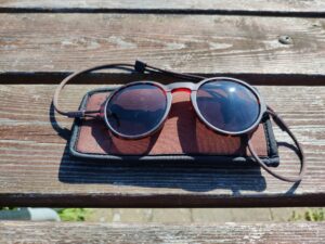 Ombraz Viale sunglasses resting on the case