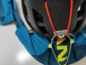 A hack to attach climbing helmet to rear bungee cord - Bottom